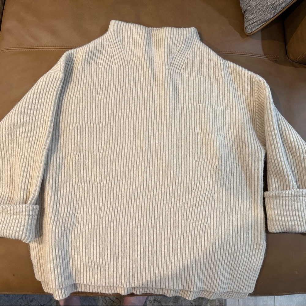 Bluivy Cream Ribbed Turtleneck Sweater
